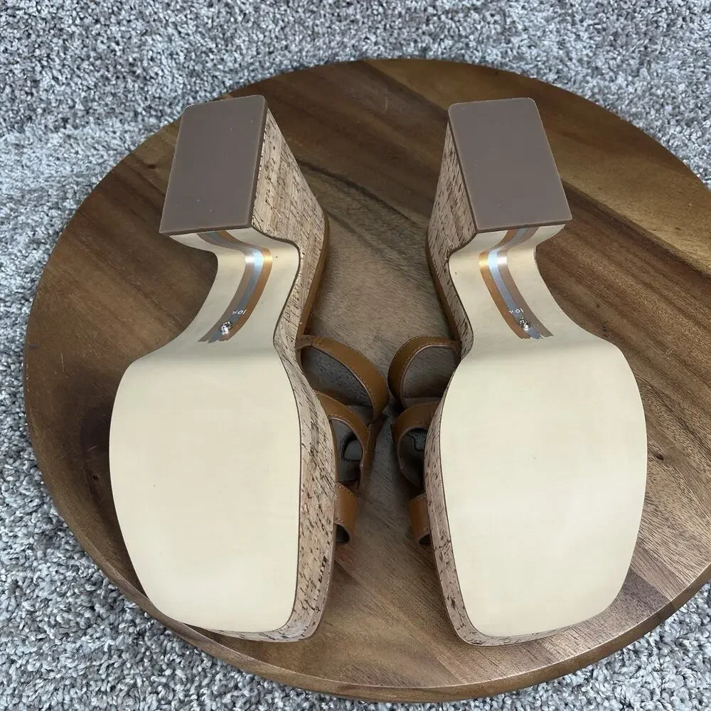 Sam Edelman Dev Square Toe Women's 10.5M Embellished Logo Strap Platform Saddle